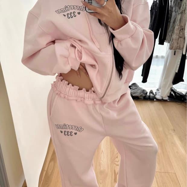 쓰리타임즈 smurf 블랙 세트 (후드집업&팬츠)