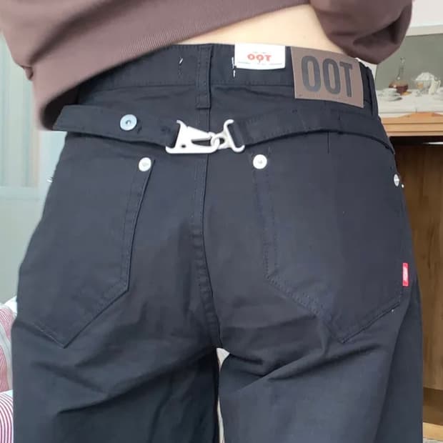 ootj 후크 포인트 버클 와이드 코튼 로우라이즈 팬츠