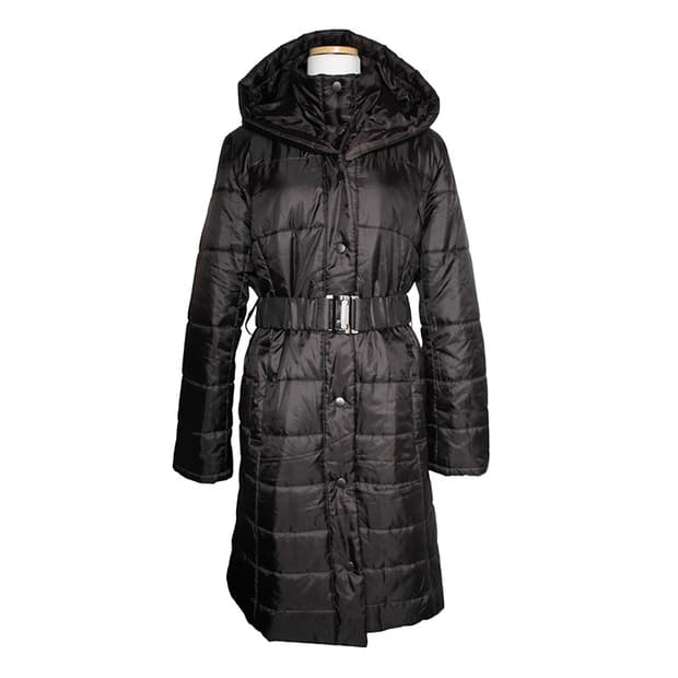 스페치오 블랙 후드 벨티드 롱패딩 코트 44
