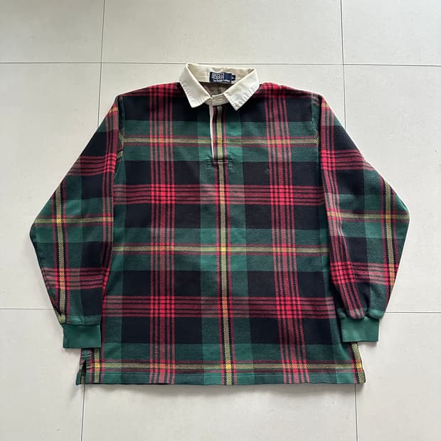 90s 폴로 랄프로렌 타탄 체크 럭비 셔츠 L 