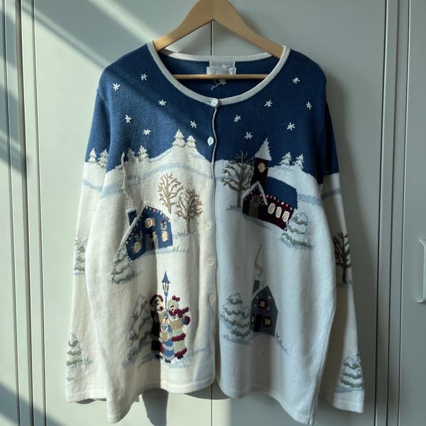 Cjbank 핸드메이드 크리스마스 풍경 니트 가디건 