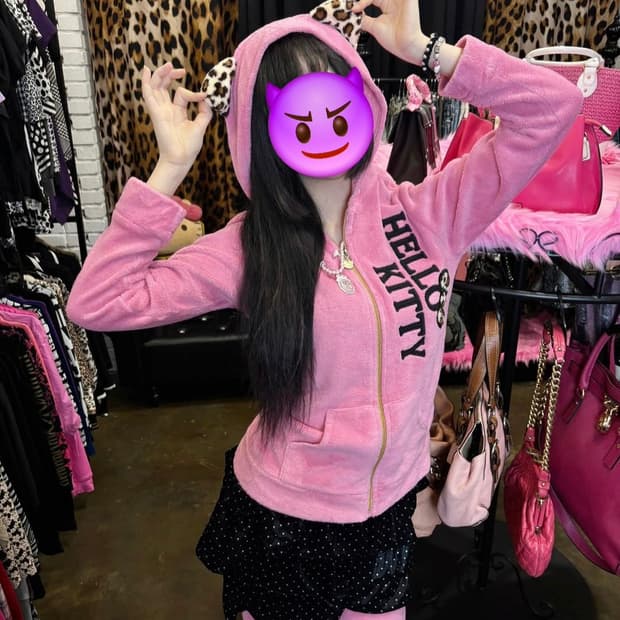 호피 고양이귀 키티 트레이닝복 셋업 m 갸루 산리오 정품 네코미미