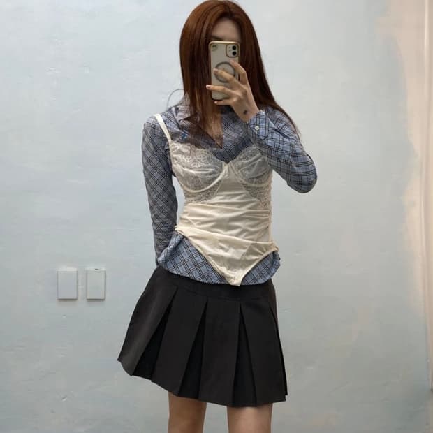 [2179]Burberry light blue check shirt#