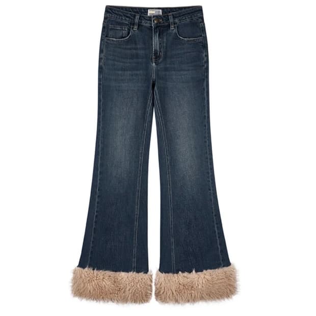 유쓰배쓰 Fur hem denim pants - S