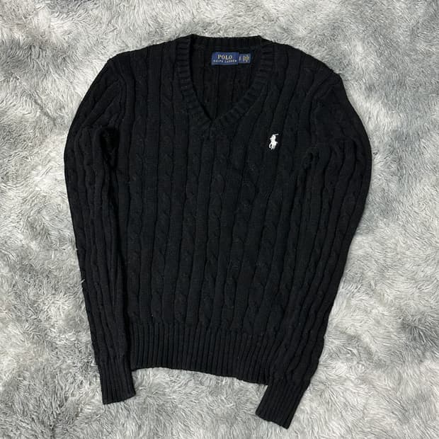 폴로랄프로렌 꽈배기 브이넥 블랙니트 s