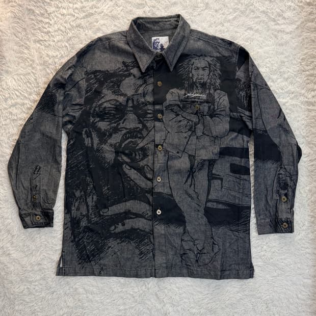 칼카니(Karl Kani) x 밥 말리 올오버 프린트 데님 셔츠