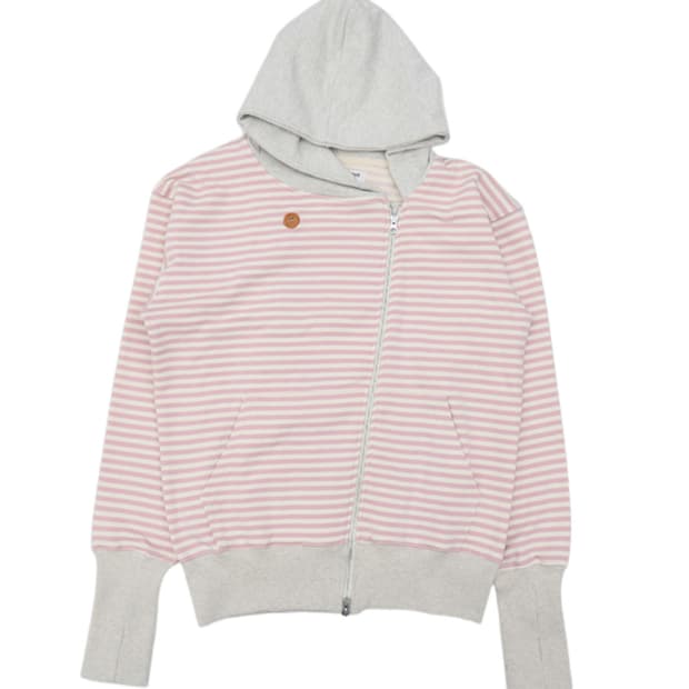 STRIPE UNBALANCED ZIPUP HOODIE (PINK)