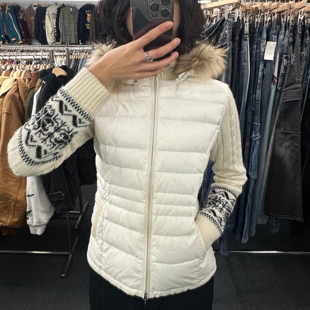 2)Japanese vintage 여성 퍼 니트 패딩 자켓