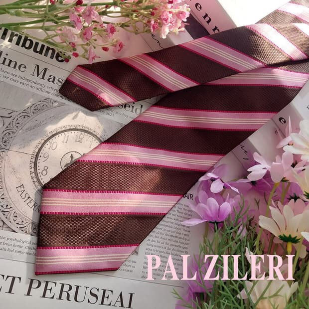 빨질레리 핑크브라운 실크 스트라이프 넥타이 9.1cm A+등급 K1414