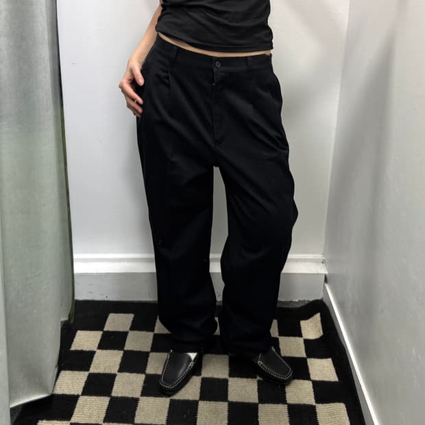 로렌 랄프로렌 블랙 코튼 핀턱 슬랙스