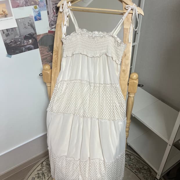 모리걸 레이어드 기본템 아이보리 도트 롱원피스