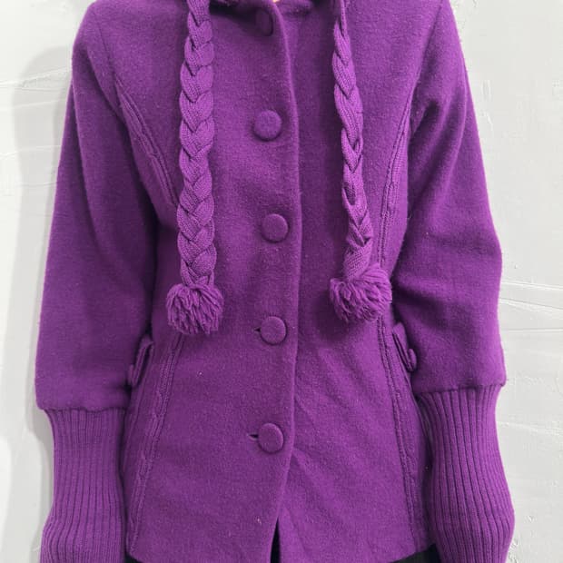 purple design hood wool jacket