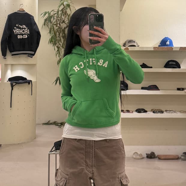 아베크롬비 피치 그린 후드티 