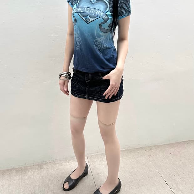 Fade blue y2k printing short sleeve
