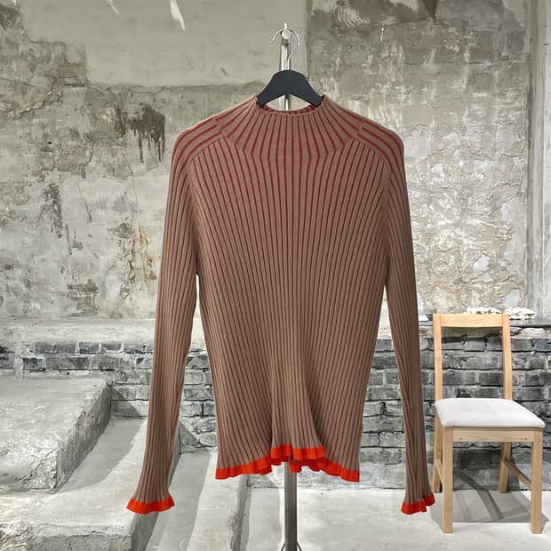 버버리 런던 베이지 패널 골지 슬림 니트