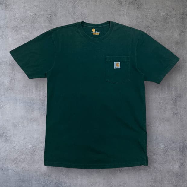 칼하트 포켓 박스 로고 그린 반팔티