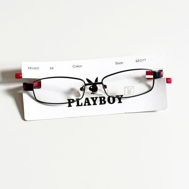 90s PLAYBOY 블랙 레드 메탈 슬림 스퀘어 빈티지 안경