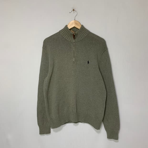 폴로랄프로렌 하프넥 반집업 빈티지 니트 올리브 베이지 L