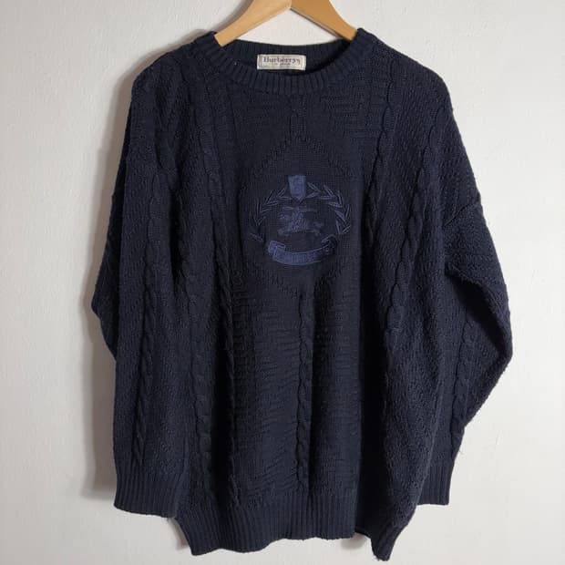 90s 빈티지 버버리 크레스트로고 케이블니트(M)