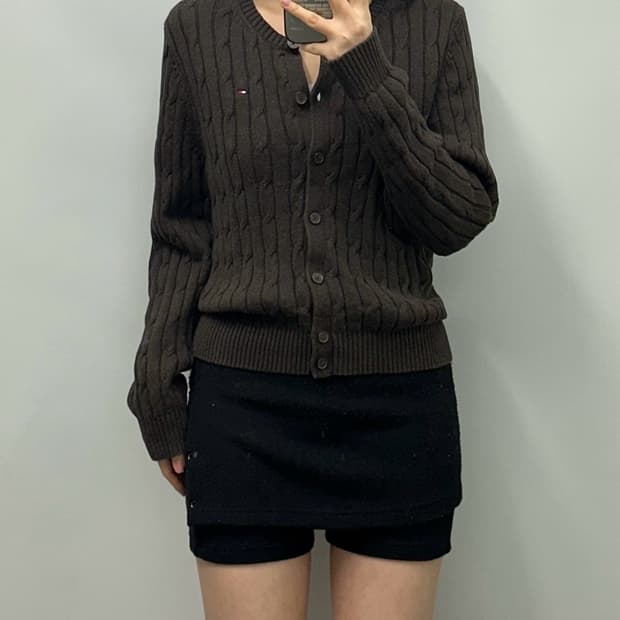 타미힐피거 브라운 꽈배기 니트 가디건