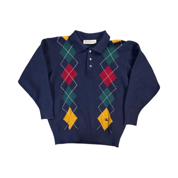 버버리 아가일 니트 폴로 셔츠 M