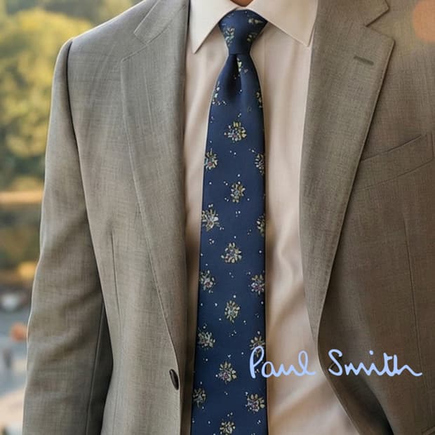폴 스미스 실크 블루 플라워 자카드 넥타이 8cm A+등급 K1800
