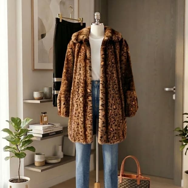 [천연 밍크 100%] 대동모피 레오파드 롱 밍크 코트