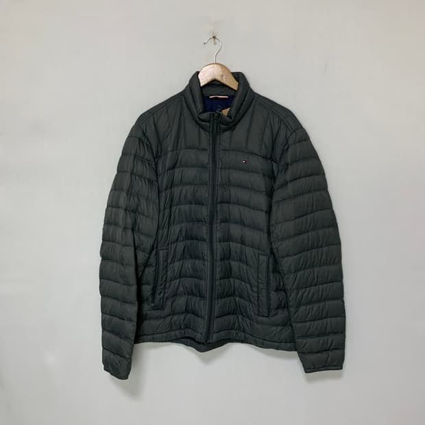 타미힐피거 경량 패딩 점퍼 차콜 그레이 빈티지 L 사이즈
