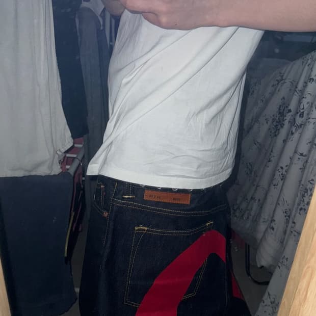 Evisu Red Daicock Print Loose Fit Jeans