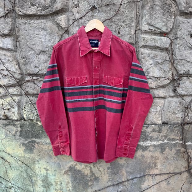 90s 랭글러 빈티지 브러쉬포퍼 페이딩 스트라이프 웨스턴 셔츠