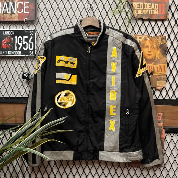 00s 아비렉스 데이토나 레이싱자켓 전후면 빅로고 포인트 블랙