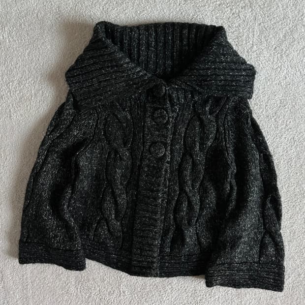 일본빈티지 무채색 작사 차콜 크롭 니트 가디건