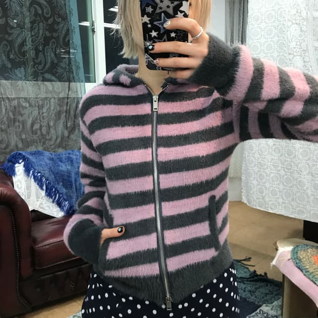 Flash 여성 스트라이프 니트 투웨이 후드집업 