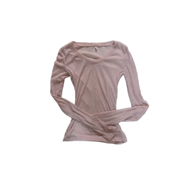 브이넥 핑크 롱슬리브