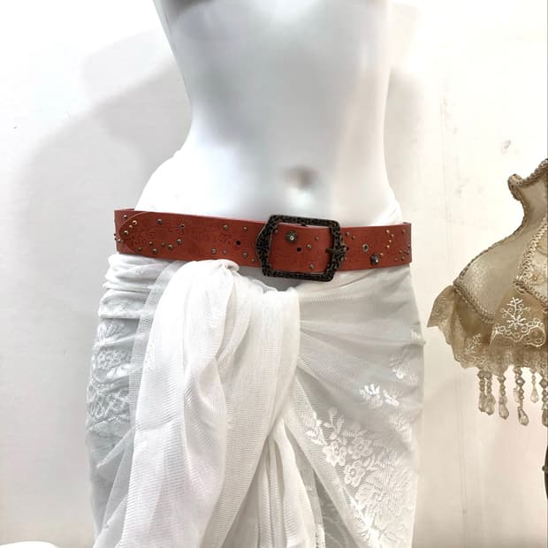 butterfly detail antique brick tone belt