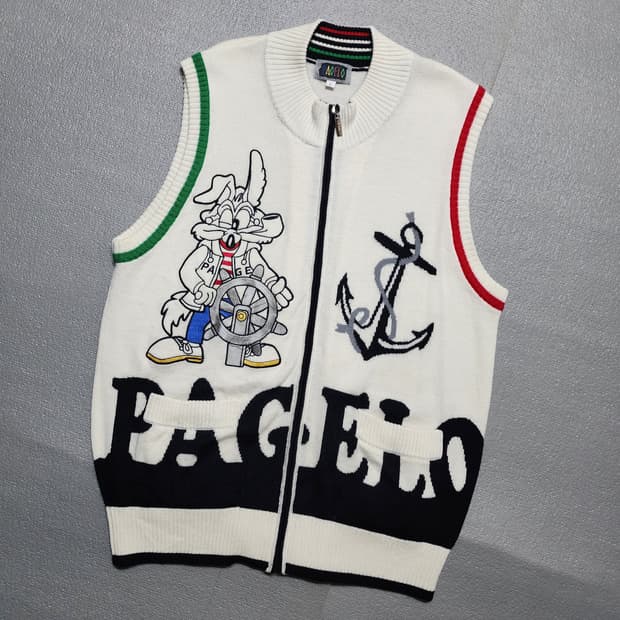 PAGELO 캐릭터 울 니트 집업 조끼 베스트