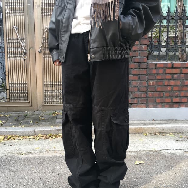 아워캐비넷 카고 팬츠 black washing cargo pants