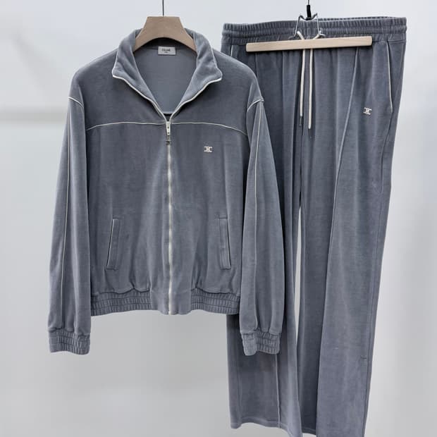 [2XL,XL] 셀린느 트리오페 벨벳 트레이닝 집업 셋업 그레이