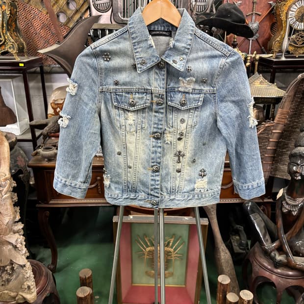찡 장식 빈티지 데미지 워싱 크롭 데님 청 자켓