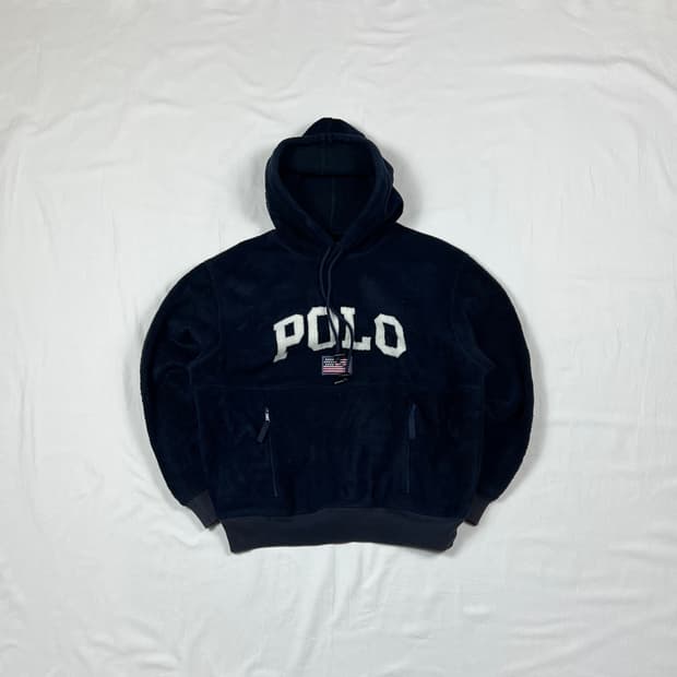 90‘s 폴로스포츠 polo 스펠아웃 성조기 플리스 후드티
