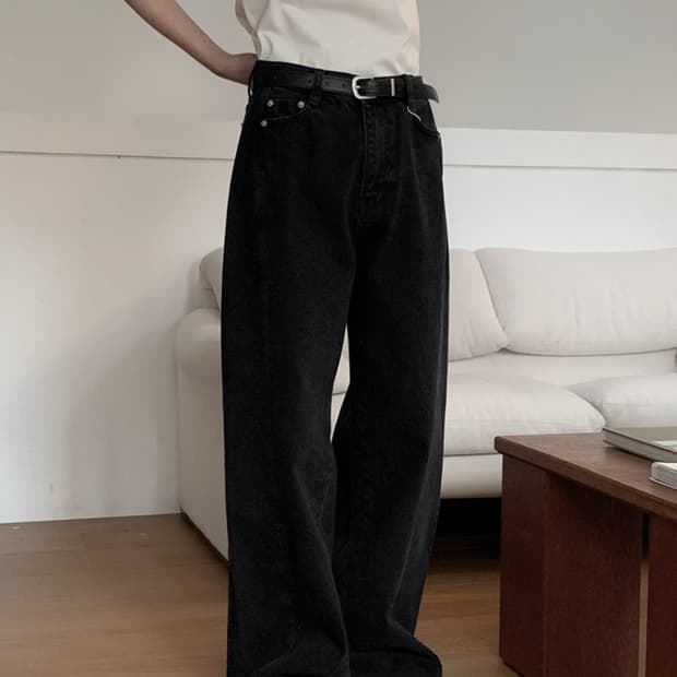 르버터 lebutter 블랙 절개진 와이드데님