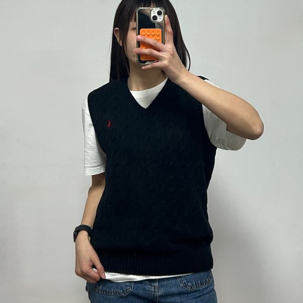 폴로 랄프로렌 신형QR 포니로고 그레이 케이블 니트 베스트