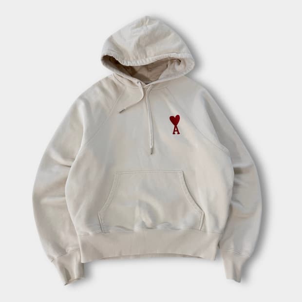 아미 오버핏 해비웨이트 아이보리 빅하트로고 스웻 후드