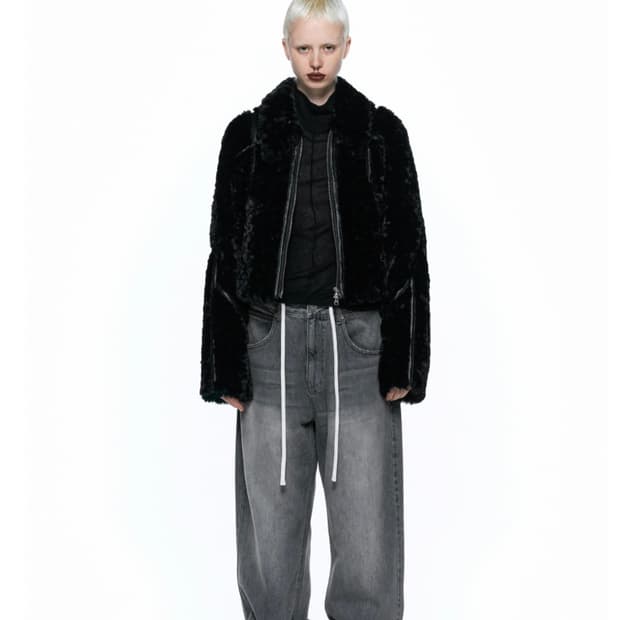 인사일런스우먼 에코 레더 바인딩 퍼 점퍼 블랙 s