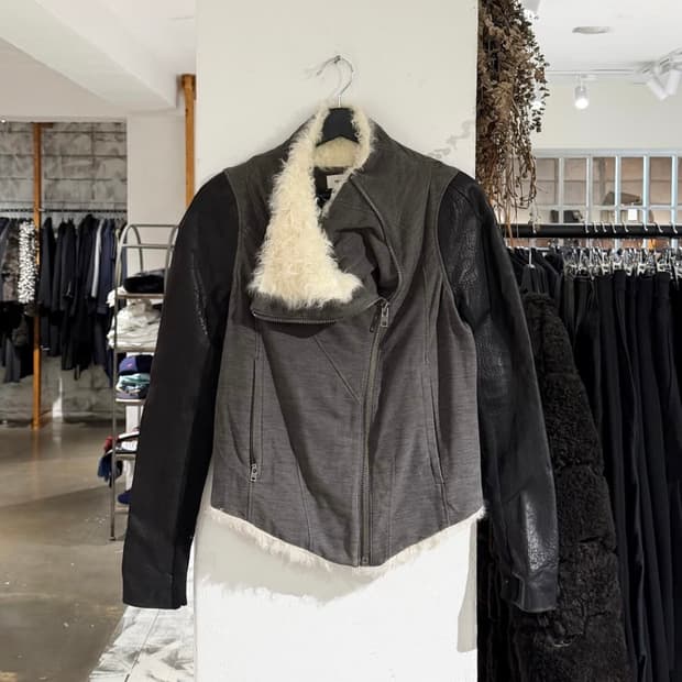 헬무트랭 그레이 램스킨 레더 시어링 퍼 자켓