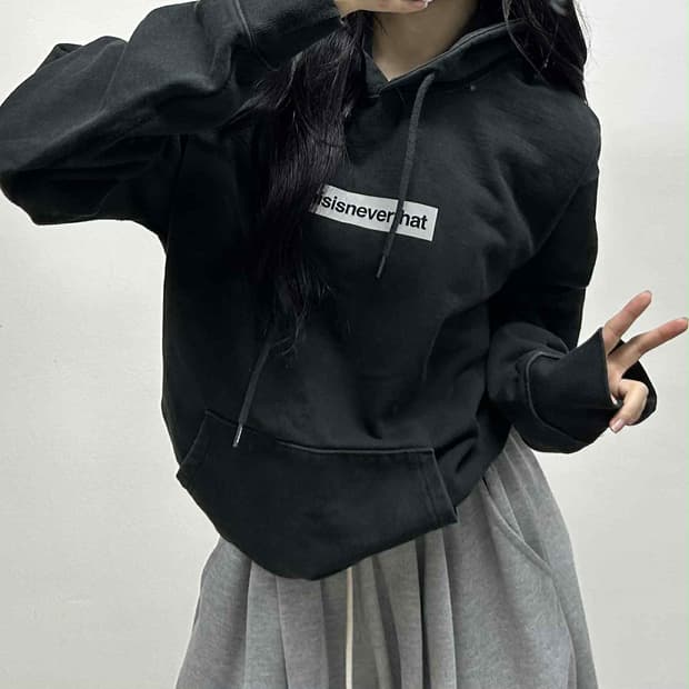 디스이즈네버뎃 시그니처 박스로고 블랙 스웨트셔츠 후드티(XL)