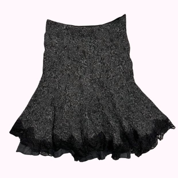 charcoal lace wool texture skirt