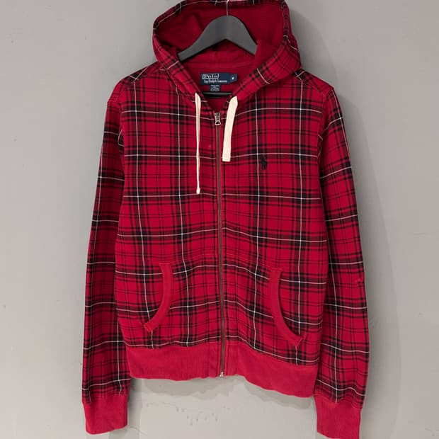 폴로랄프로렌 레드 타탄체크 후드집업 