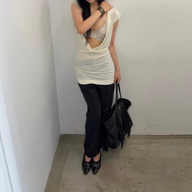 메종 마르지엘라 딥넥 슬림핏 탑