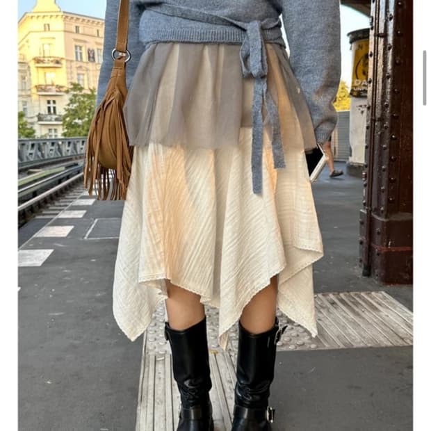 데일리쥬 메이드 언발 미디스커트